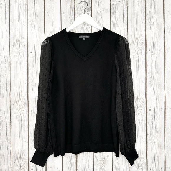 Adrianna Papell Sweater Women’s Size Small Black V-Neck Clip Dot Sheer NWOT - Picture 1 of 4